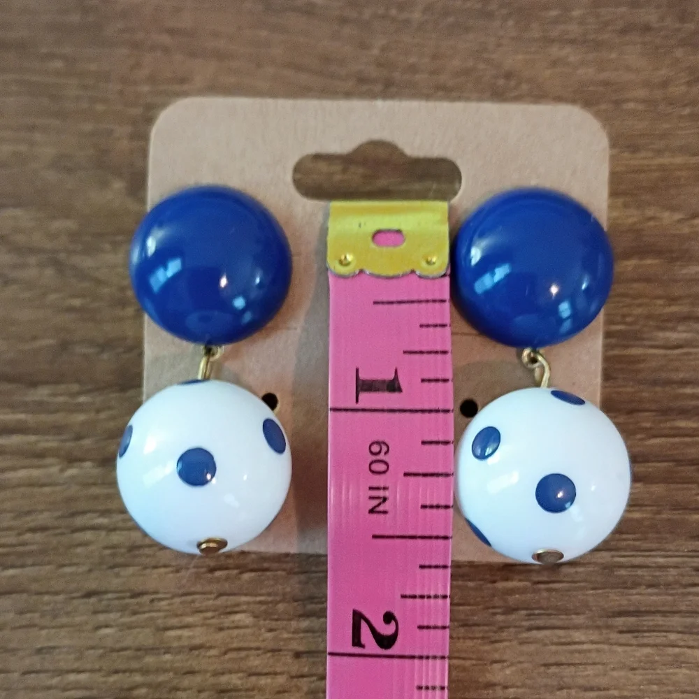 Fashion Jewelry Blue and White Polka Dot Drop Earrings